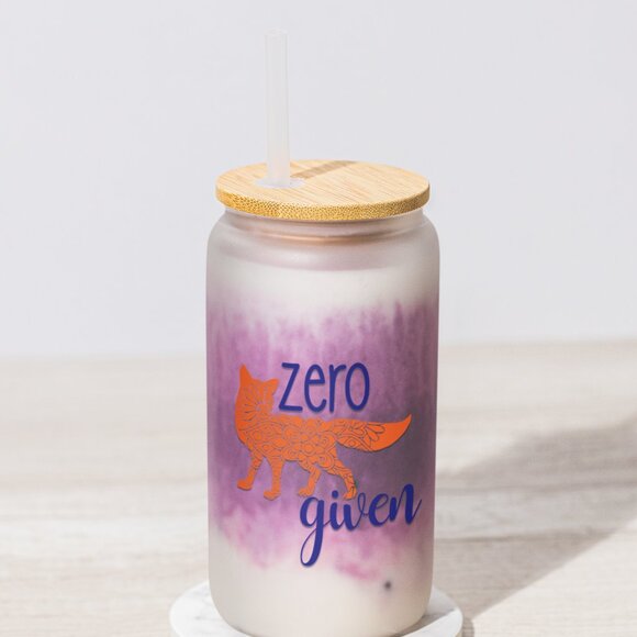 Zero Fox Given,  16oz Tumbler, Funny Frosted Glass Can, Animal Pun, Iced Coffee - Picture 4 of 7